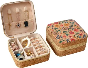 Longjet Small Travel Jewelry Organizer Box, Mini Jewellery Gift Case for Women to Organize Rings, Necklaces, Earrings (Small Floral)
