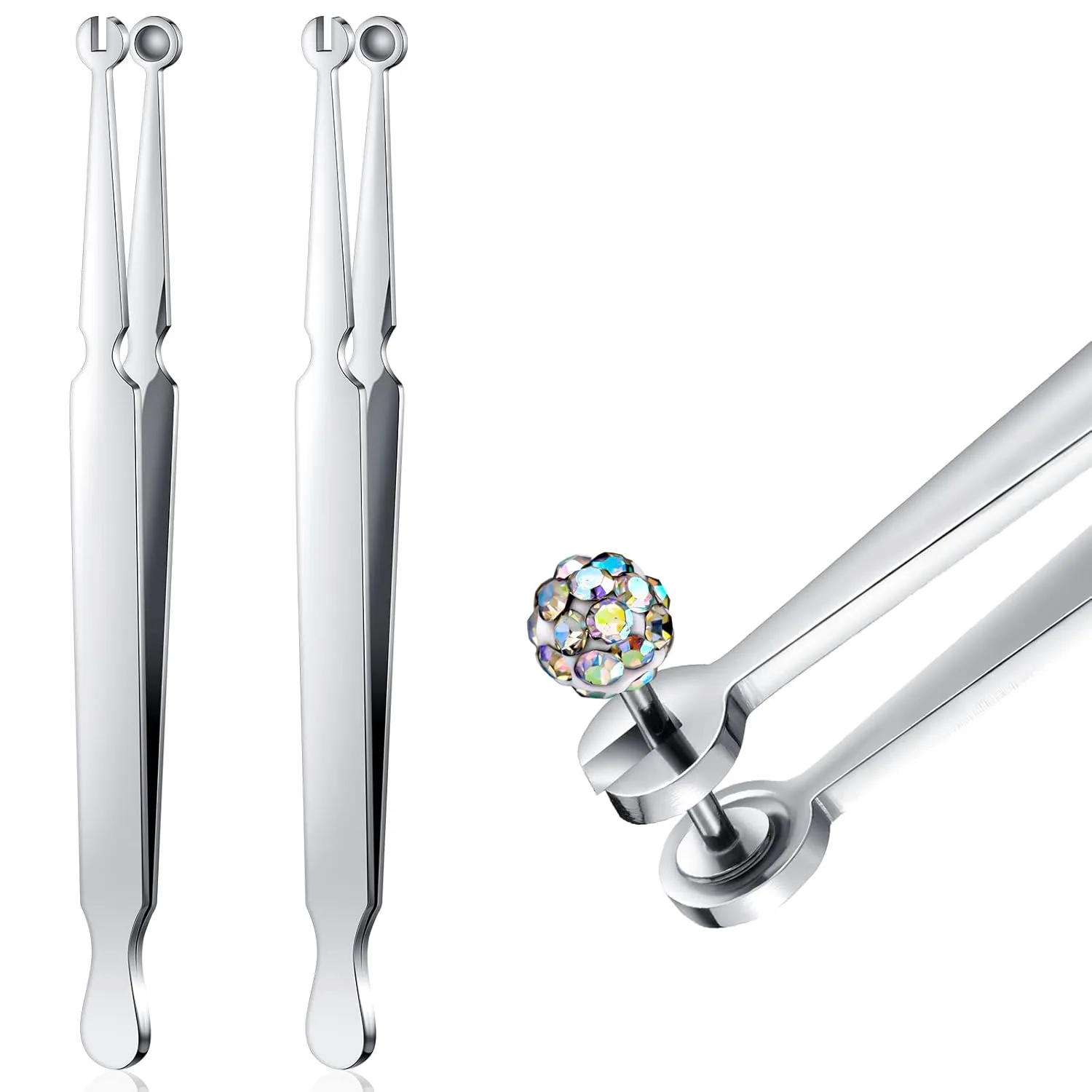 Lothee 2 Pcs Piercing Barbell Clamps Pliers Ball Grabber Tool Stainless Steel Forceps Barbell Jewelry Clamp Tweezers for Tongue Rings Labret Earrings