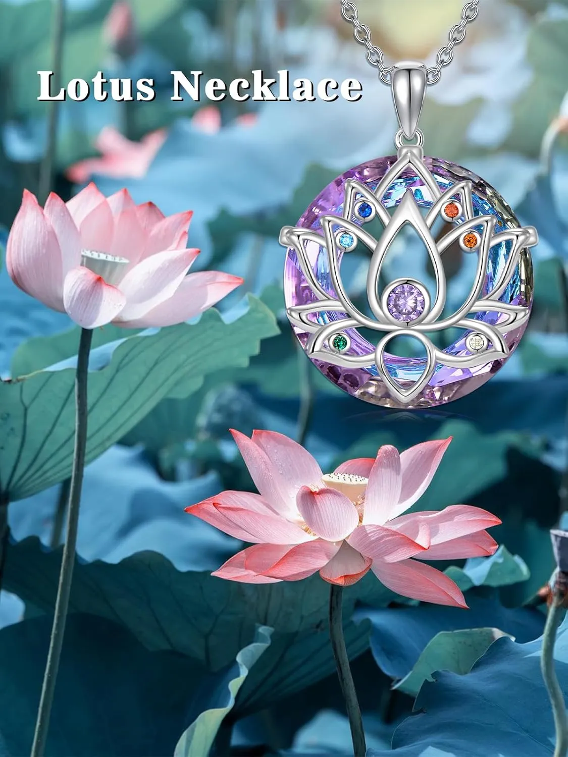 Lotus Necklace Valentines Day Gifts for Her S925 Sterling Silver Lotus Flower Necklace Crystal Lotus Pendant Lotus Jewelry Necklaces for Women, Lotus Gifts for Women Mom Anniversary Birthday