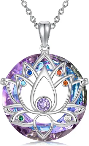 Lotus Necklace Valentines Day Gifts for Her S925 Sterling Silver Lotus Flower Necklace Crystal Lotus Pendant Lotus Jewelry Necklaces for Women, Lotus Gifts for Women Mom Anniversary Birthday