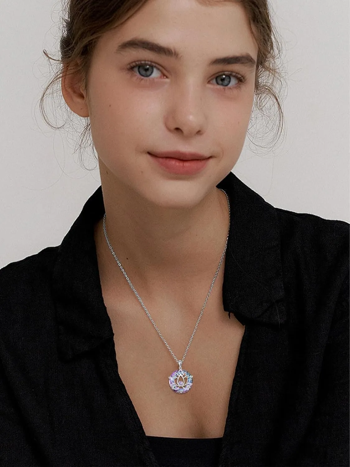 Lotus Necklace Valentines Day Gifts for Her S925 Sterling Silver Lotus Flower Necklace Crystal Lotus Pendant Lotus Jewelry Necklaces for Women, Lotus Gifts for Women Mom Anniversary Birthday
