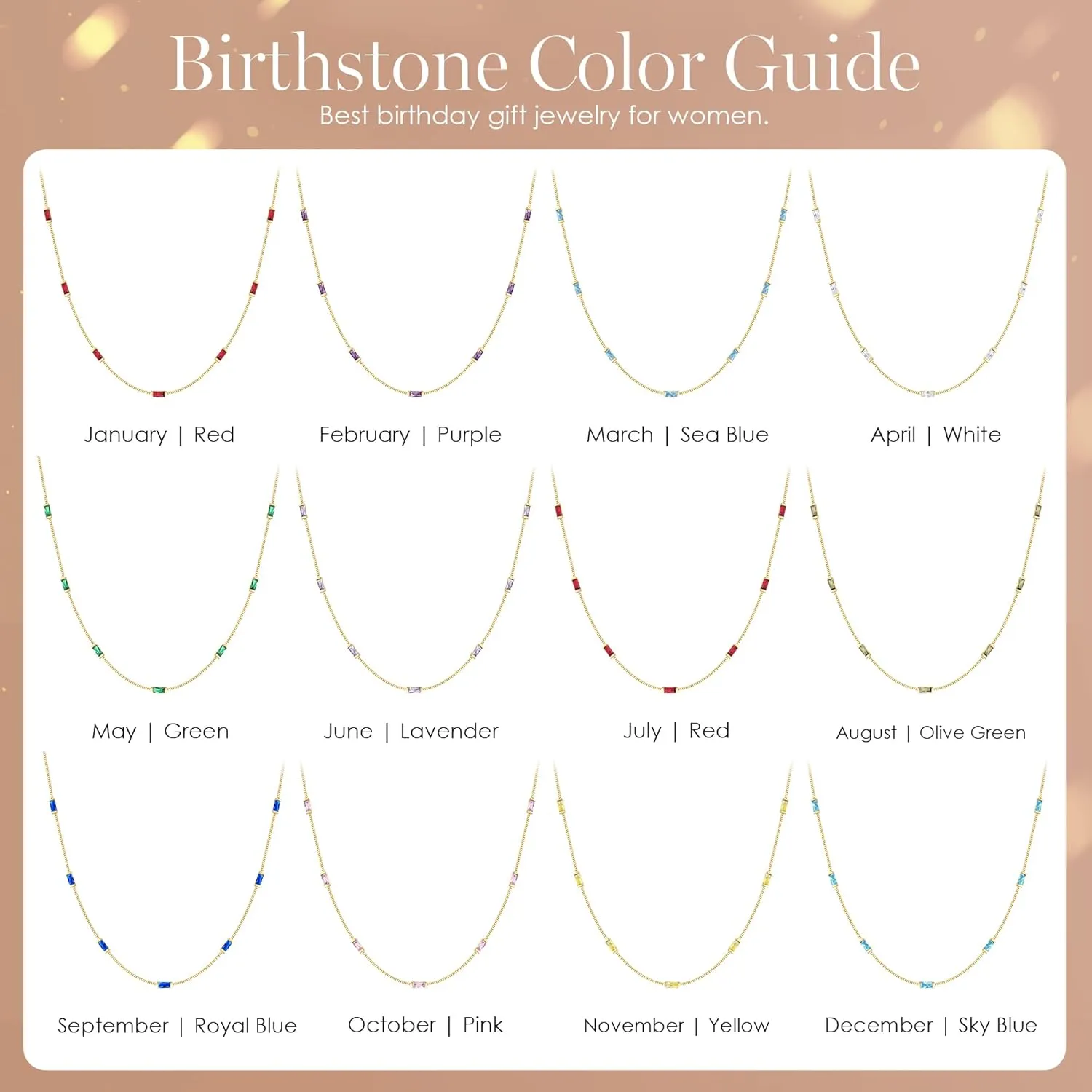 LOUISA SECRET Birthstone Necklaces for Women, 14K Gold Plated Dainty Simple Necklace, 925 Sterling Silver Birthday Anniversary Jewelry Gift for Women Mom Mother
