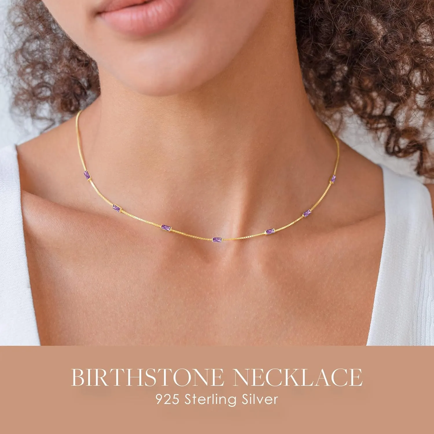 LOUISA SECRET Birthstone Necklaces for Women, 14K Gold Plated Dainty Simple Necklace, 925 Sterling Silver Birthday Anniversary Jewelry Gift for Women Mom Mother