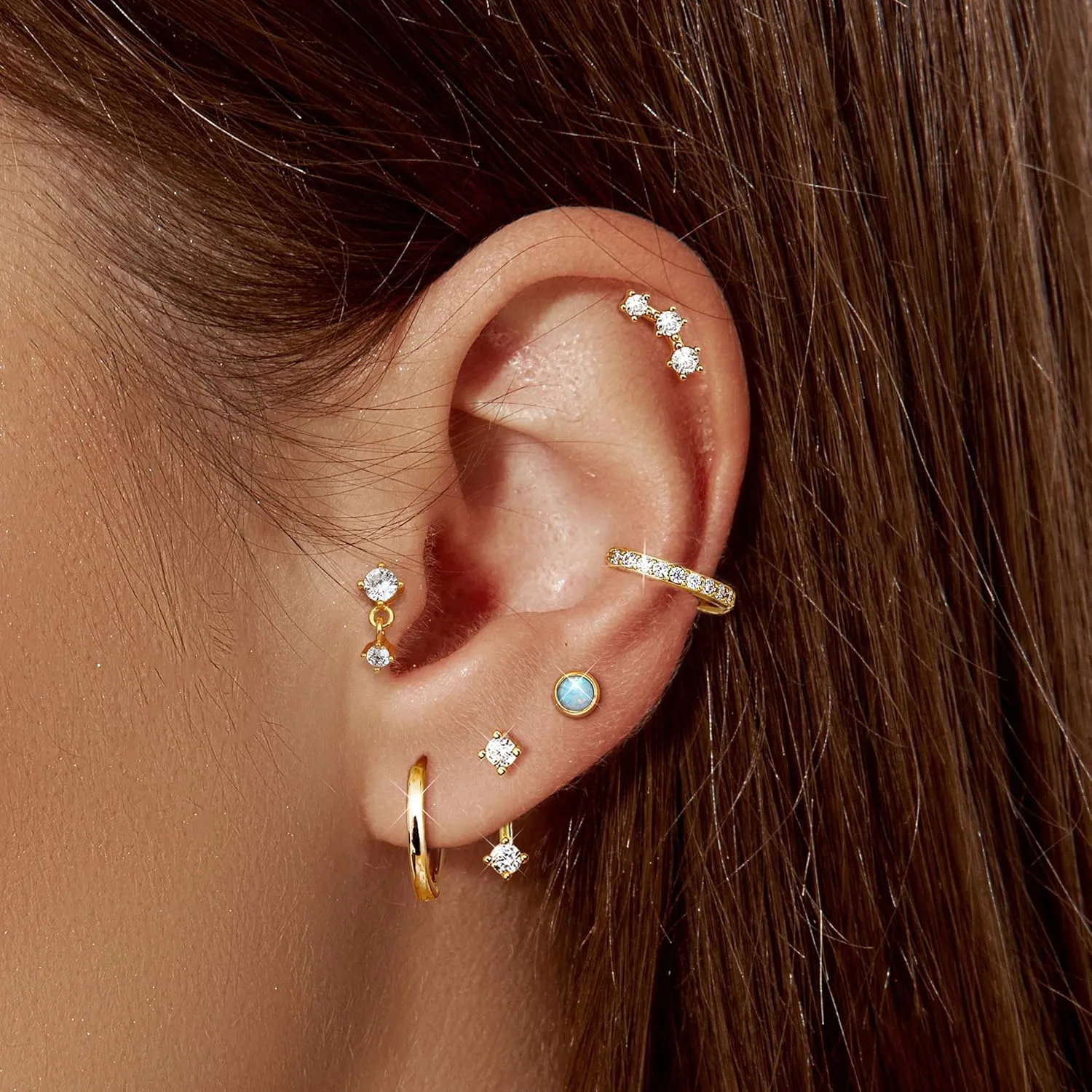 LOYALLOOK Hypoallergenic Flat Back Earrings for Women Trendy 20G Surgical Stainless Steel Earrings Gold Cartilage Earring Stacks Small Hoop Earring Sets for Multiple Piercing