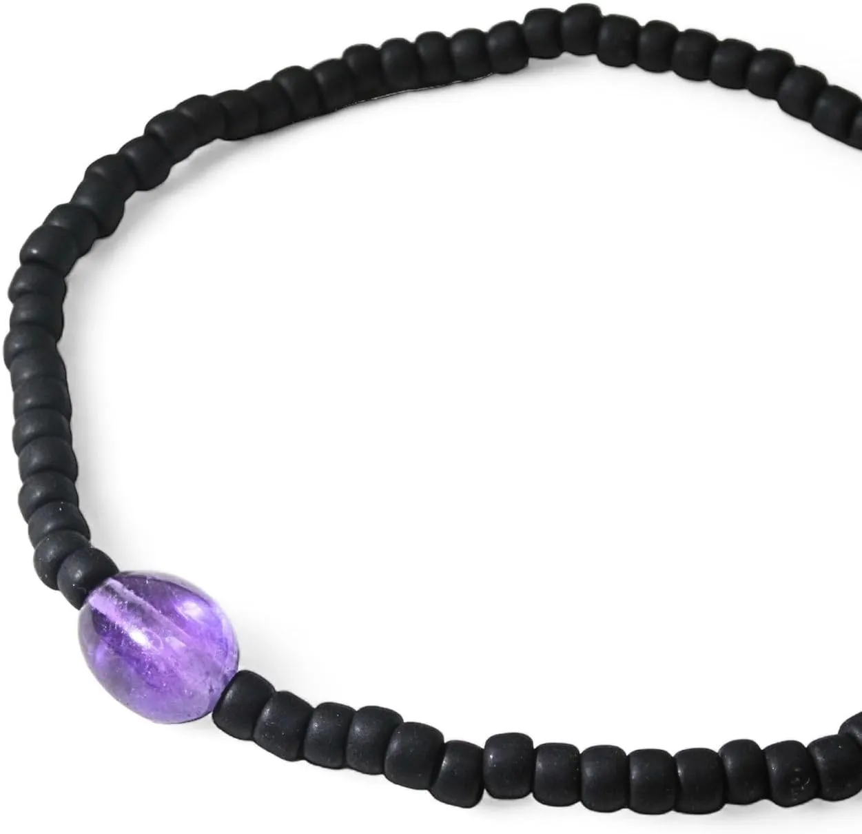 Luck Strings Amethyst Beaded Bracelet - Black Bead Stretch Bracelet - Toho Beads Jewelry - Unisex Gift