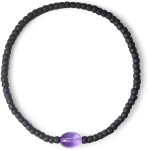 Luck Strings Amethyst Beaded Bracelet - Black Bead Stretch Bracelet - Toho Beads Jewelry - Unisex Gift
