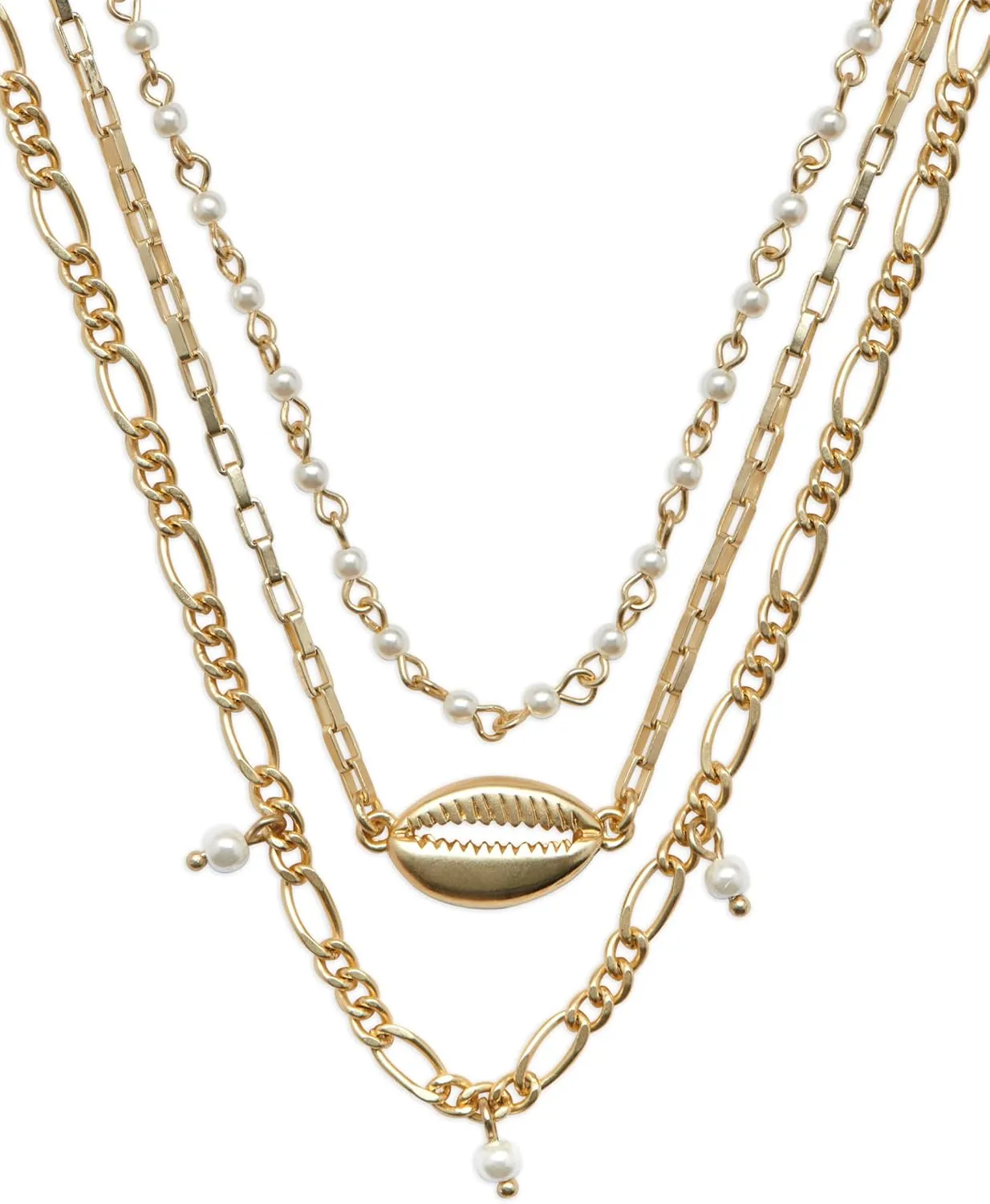 Lucky Brand Delicate Pearl And Shell Layer Necklace, Gold, One Size