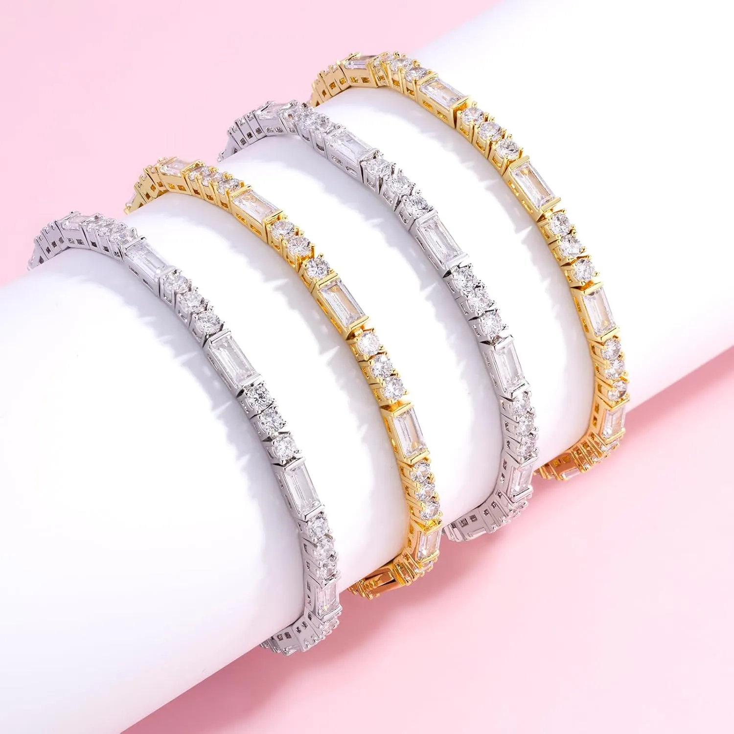 Lulu Mel 14K Gold Plated 3mm Tennis Bracelets For Women, Iced Out Cubic Zirconia Tennis Bracelet Layering Bracelets Trendy Stuff For Ladys