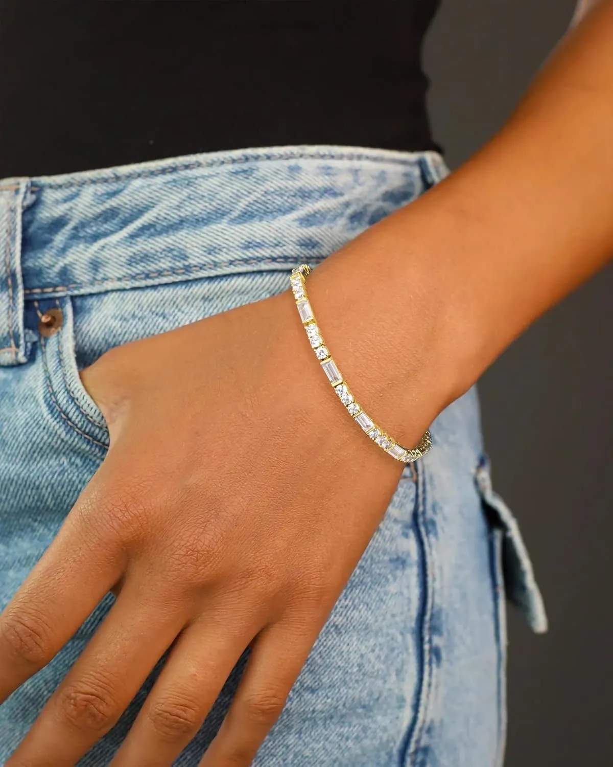 Lulu Mel 14K Gold Plated 3mm Tennis Bracelets For Women, Iced Out Cubic Zirconia Tennis Bracelet Layering Bracelets Trendy Stuff For Ladys