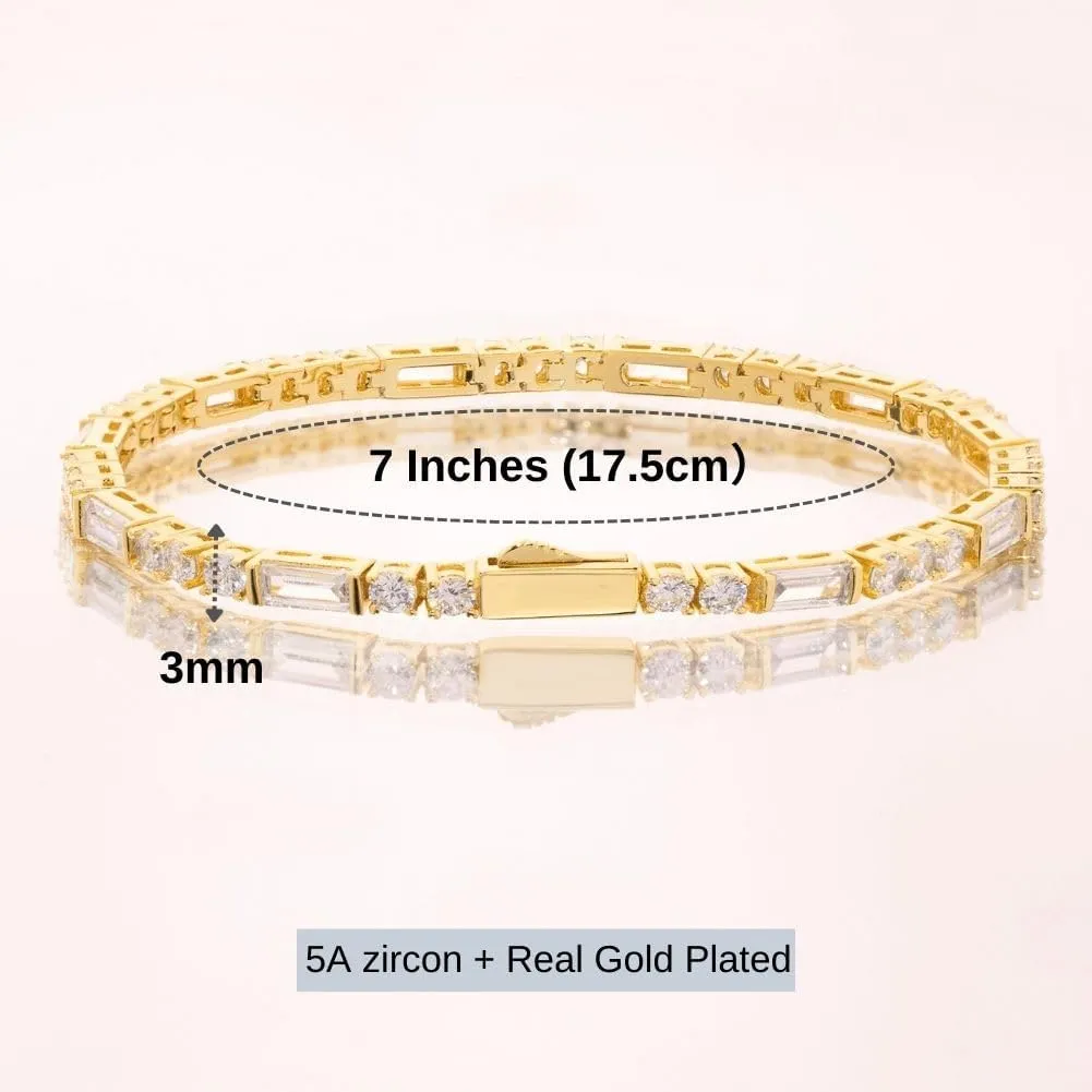 Lulu Mel 14K Gold Plated 3mm Tennis Bracelets For Women, Iced Out Cubic Zirconia Tennis Bracelet Layering Bracelets Trendy Stuff For Ladys