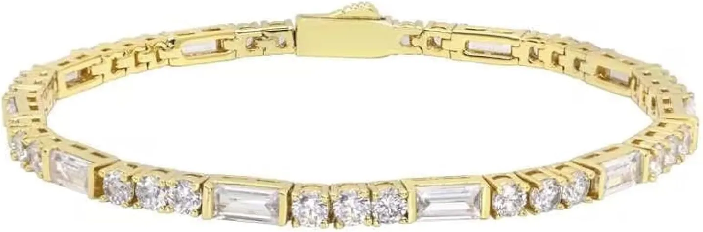 Lulu Mel 14K Gold Plated 3mm Tennis Bracelets For Women, Iced Out Cubic Zirconia Tennis Bracelet Layering Bracelets Trendy Stuff For Ladys