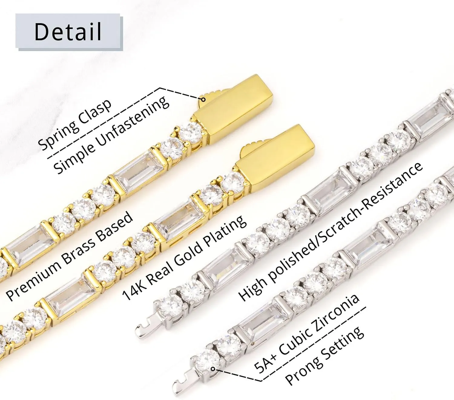 Lulu Mel 14K Gold Plated 3mm Tennis Bracelets For Women, Iced Out Cubic Zirconia Tennis Bracelet Layering Bracelets Trendy Stuff For Ladys