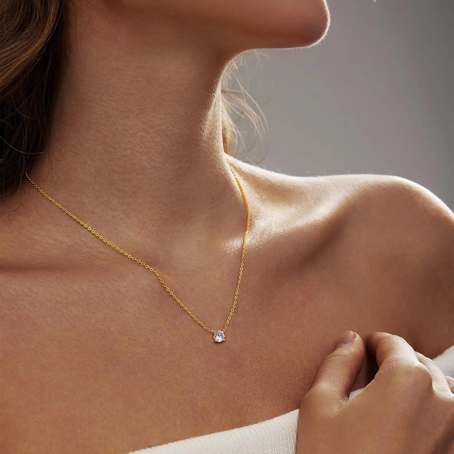 Luxval Diamond Pendant Gold Necklace for WomenDainty 18k Gold Plated Choker Necklaces Simple Gold Jewelry Gifts for Women Girls
