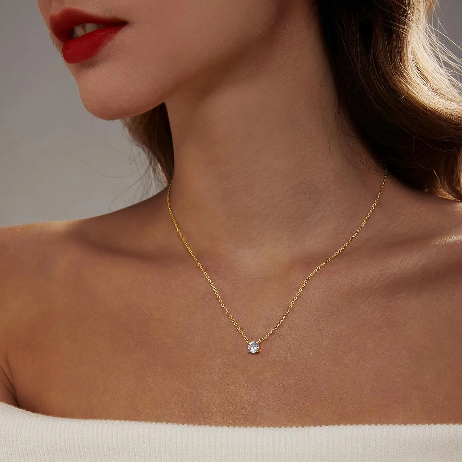 Luxval Diamond Pendant Gold Necklace for WomenDainty 18k Gold Plated Choker Necklaces Simple Gold Jewelry Gifts for Women Girls