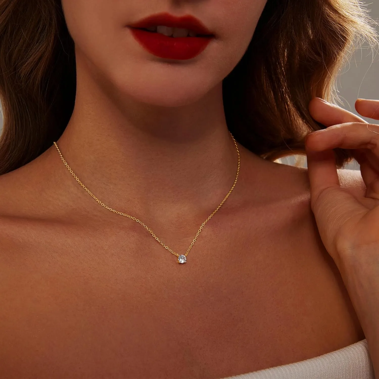 Luxval Diamond Pendant Gold Necklace for WomenDainty 18k Gold Plated Choker Necklaces Simple Gold Jewelry Gifts for Women Girls