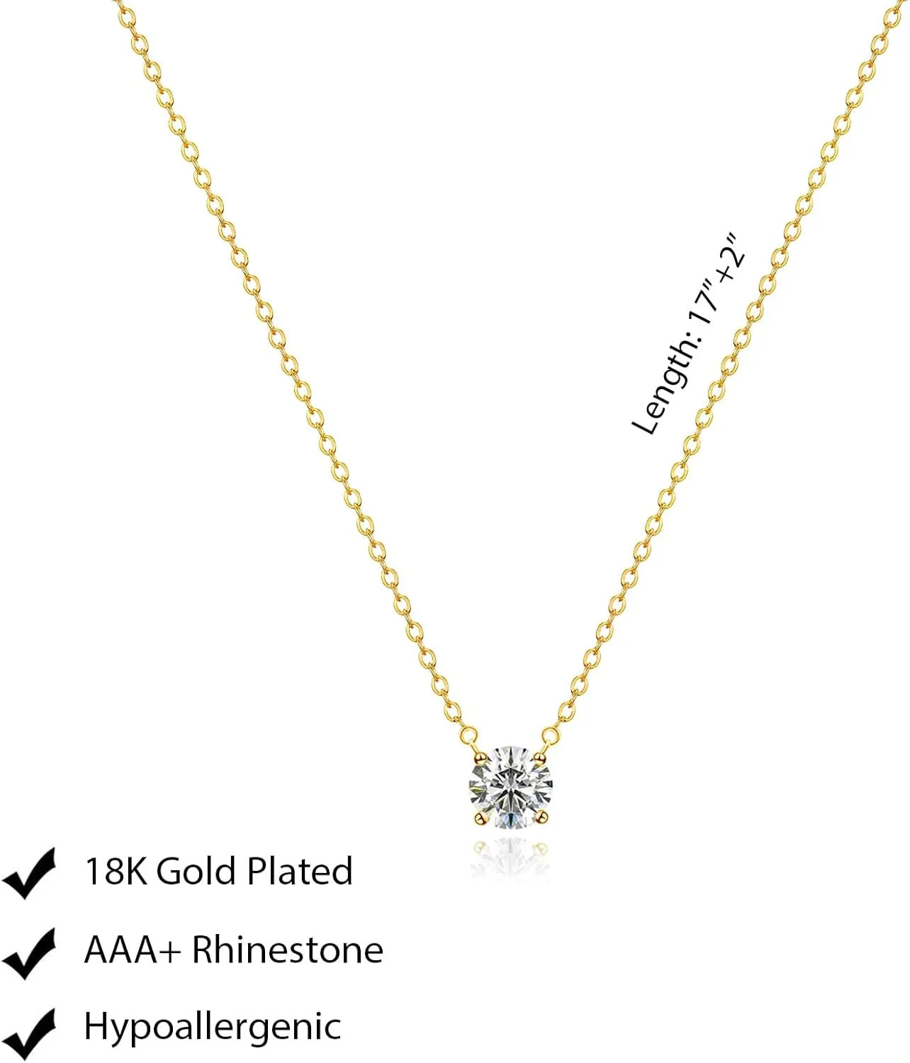 Luxval Diamond Pendant Gold Necklace for WomenDainty 18k Gold Plated Choker Necklaces Simple Gold Jewelry Gifts for Women Girls
