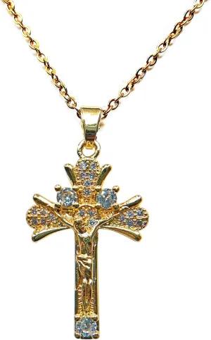 Lyvur Cross Necklace for Women 14 K Gold Plated Crystal Cross Necklaces Ribbon Pendant with Diamond for Women Trendy Jewelry Gifts