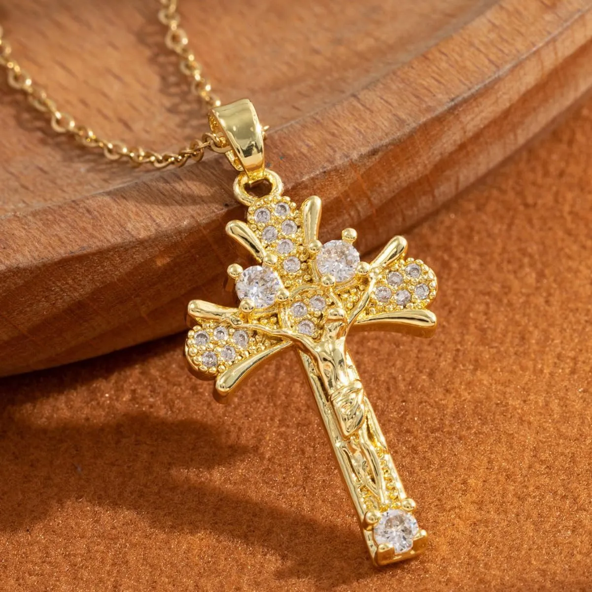 Lyvur Cross Necklace for Women 14 K Gold Plated Crystal Cross Necklaces Ribbon Pendant with Diamond for Women Trendy Jewelry Gifts
