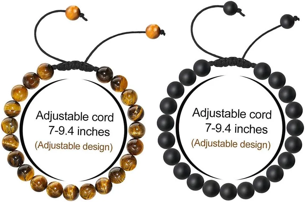 M MOOHAM Natural Stone Bracelets for Men - 8mm Tiger Eye, Matte Agate, Lava Rock - Teen Boys Gifts for Birthday, Anniversary, Christmas
