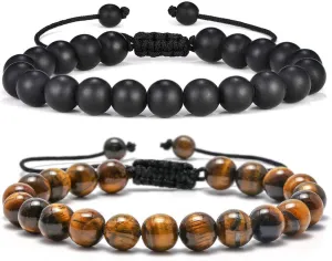 M MOOHAM Natural Stone Bracelets for Men - 8mm Tiger Eye, Matte Agate, Lava Rock - Teen Boys Gifts for Birthday, Anniversary, Christmas