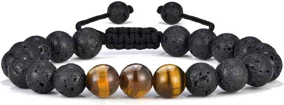 M MOOHAM Natural Stone Bracelets for Men - 8mm Tiger Eye, Matte Agate, Lava Rock - Teen Boys Gifts for Birthday, Anniversary, Christmas