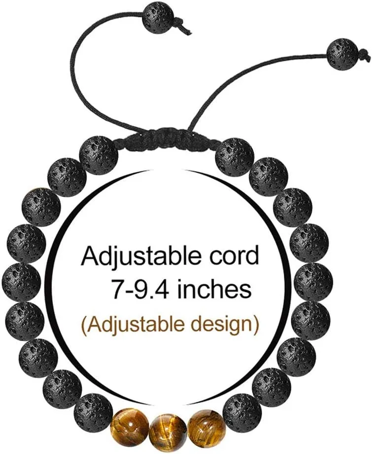 M MOOHAM Natural Stone Bracelets for Men - 8mm Tiger Eye, Matte Agate, Lava Rock - Teen Boys Gifts for Birthday, Anniversary, Christmas