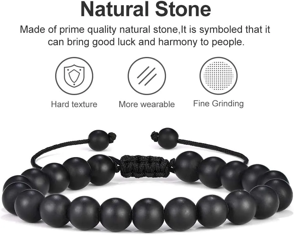 M MOOHAM Natural Stone Bracelets for Men - 8mm Tiger Eye, Matte Agate, Lava Rock - Teen Boys Gifts for Birthday, Anniversary, Christmas