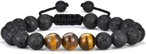 M MOOHAM Natural Stone Bracelets for Men - 8mm Tiger Eye, Matte Agate, Lava Rock - Teen Boys Gifts for Birthday, Anniversary, Christmas