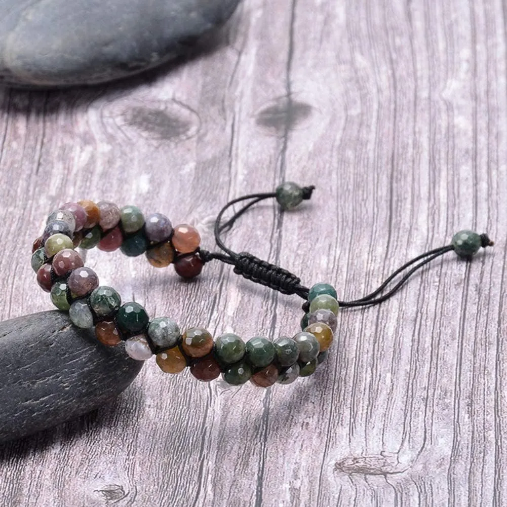Mala Meditation Buddhist Prayer Beads Necklace, Bracelet, Natural Agate Bracelet Bead Yoga Double Layer Mala Prayer Braided Rope Adjustable Elastic Jewelry for Unique (Color : B)