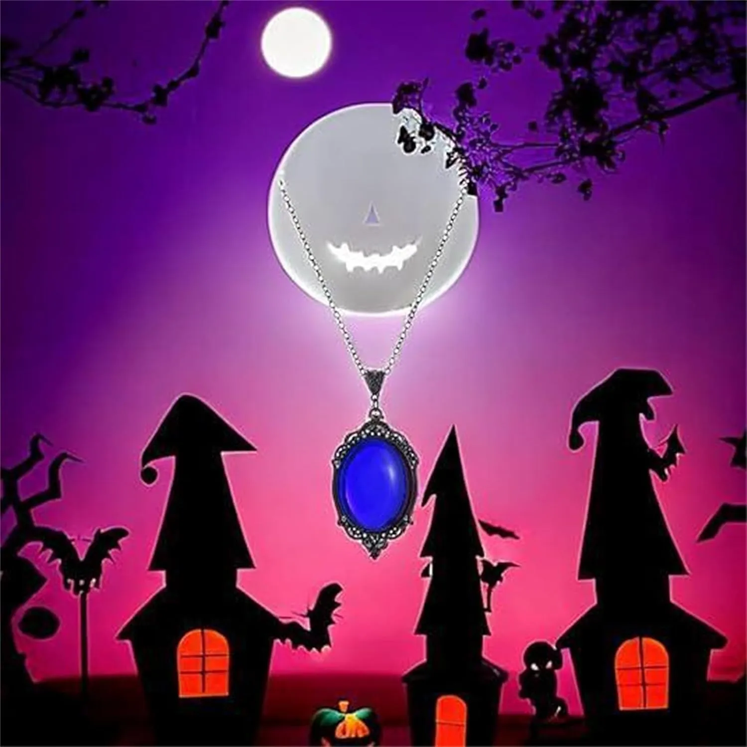 MALOYANVE Gothic Stardust Crystal Necklace Retro Handmade Multi Colored Crystal Lightweight Pendant Necklace Satan Demon Halloween Jewelry Gifts for Women