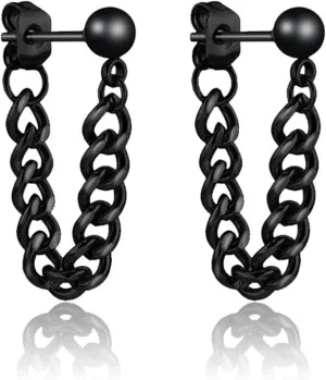 MALOYANVE Short Chain Link Earrings for Women Unique Chic Punk Small Silver Dangle Drop Chandelier Post Piercing Stud Earrings Jewelry