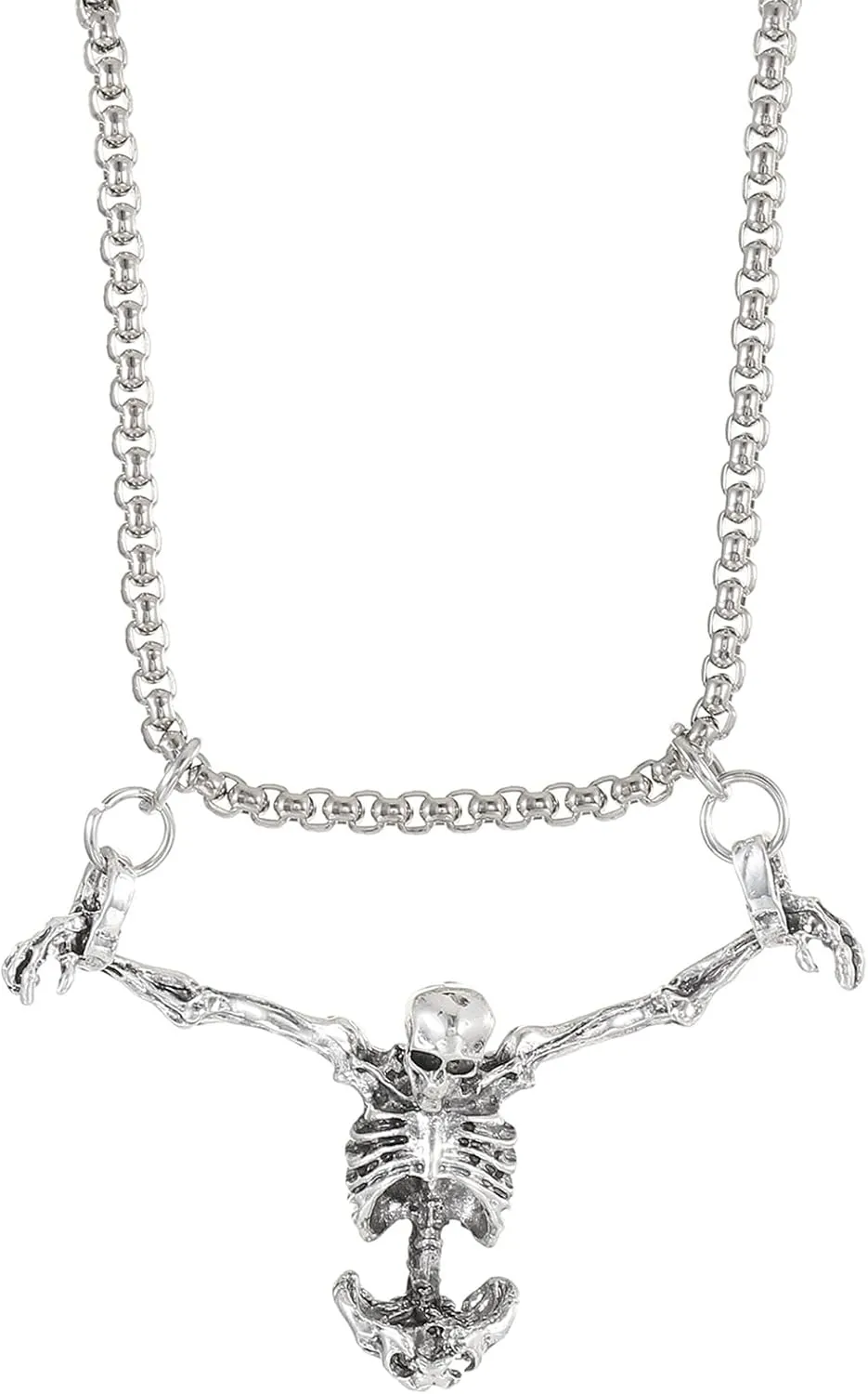 MALOYANVE Skeleton Necklace Punk Vintage Handmade Gold Silver Skull Lightweight Pendant Necklace for Women Halloween Party Jewelry