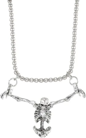 MALOYANVE Skeleton Necklace Punk Vintage Handmade Gold Silver Skull Lightweight Pendant Necklace for Women Halloween Party Jewelry