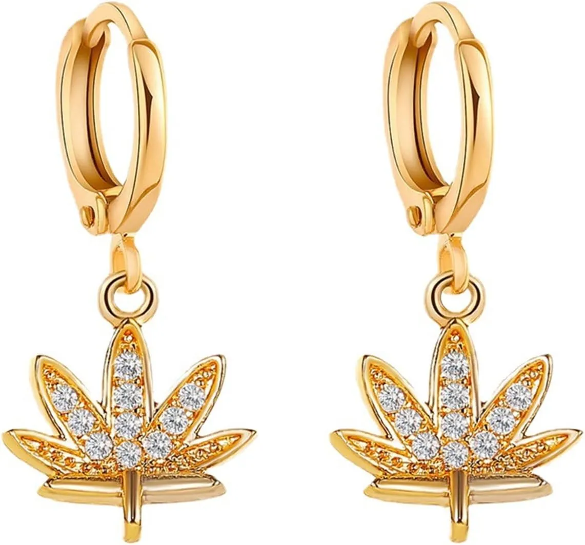 Maple Leaf Crystal Dangle Drop Earrings for Gold Silver Plated Dainty Charm Fall Tree Leaves Plant Chic Cubic Zirconia Small Hoop Earrings for Thanksgiving Christmas New Year Party Holiday Jewelry Gifts