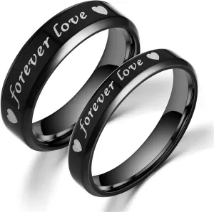 Matching Friendship Rings Black Ring Forever Love Heart, Stainless Steel Couple Rings