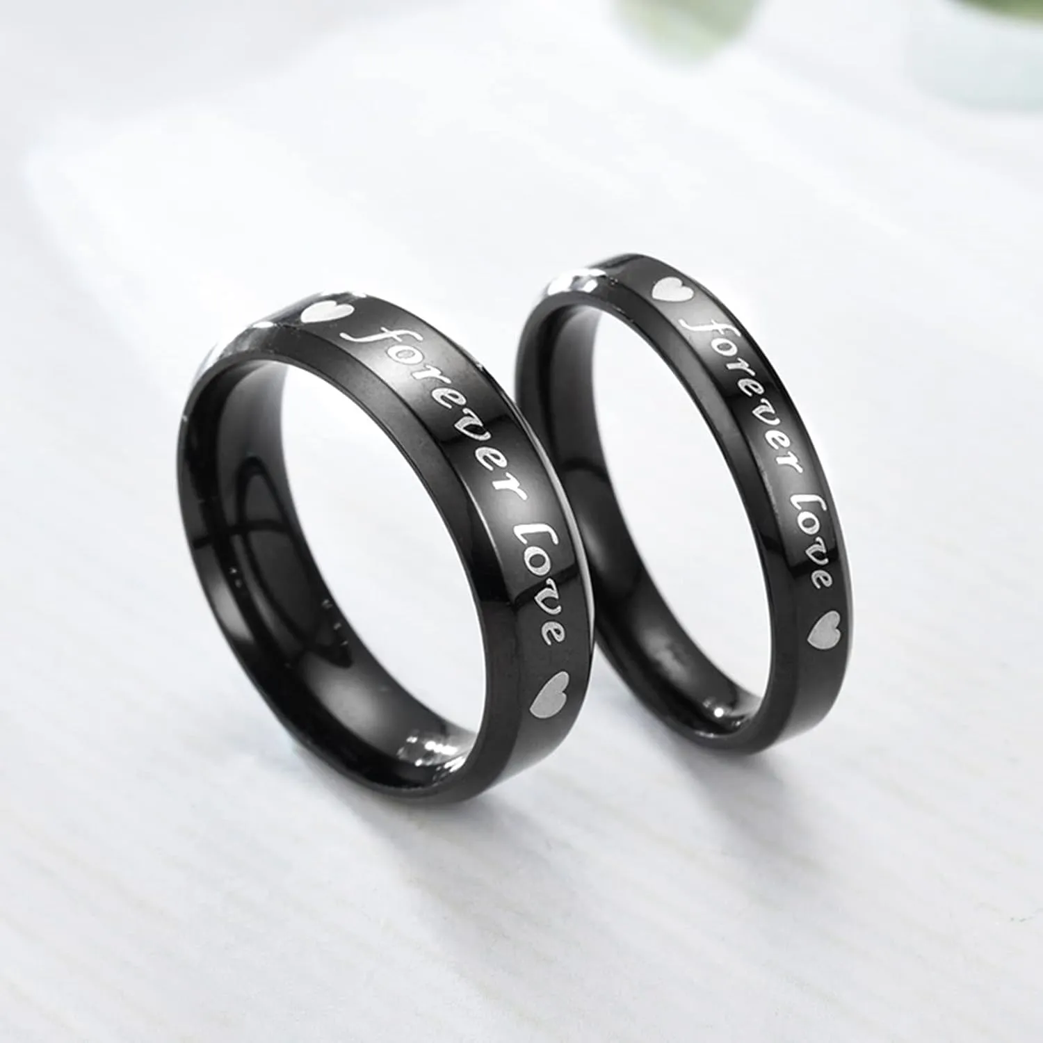 Matching Friendship Rings Black Ring Forever Love Heart, Stainless Steel Couple Rings