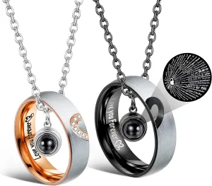 Matching Necklaces For Couples Pendant Necklace For Women Men Matching Promise Rings Pendant Set Stainless Steel Couple Necklace For Him And Her Anniversary Valentine's Day Jewelry Gift