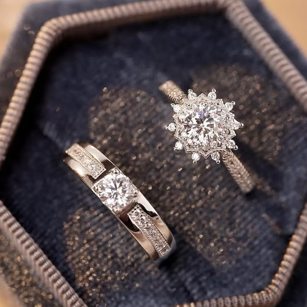 Matching Rings for Couples, Adjustable Unisex Eternity Love Band Set for Couples | CZ Stackable Jewelry, Perfect for Promise Engagements Rings for Women