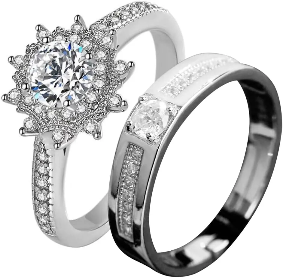 Matching Rings for Couples, Adjustable Unisex Eternity Love Band Set for Couples | CZ Stackable Jewelry, Perfect for Promise Engagements Rings for Women