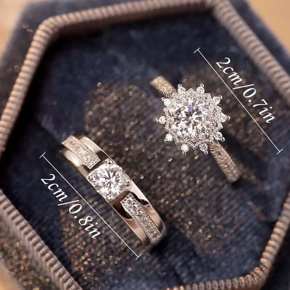 Matching Rings for Couples, Adjustable Unisex Eternity Love Band Set for Couples | CZ Stackable Jewelry, Perfect for Promise Engagements Rings for Women