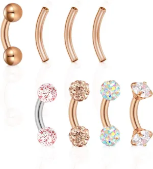 Mayhoop 16G 5-7pcs Stainless Steel Rook Daith Earrings Belly Lip Ring Eyebrow Studs Cartilage Tragus Cubic Zirconia Barbell Body Piercing 6mm 8mm 10mm