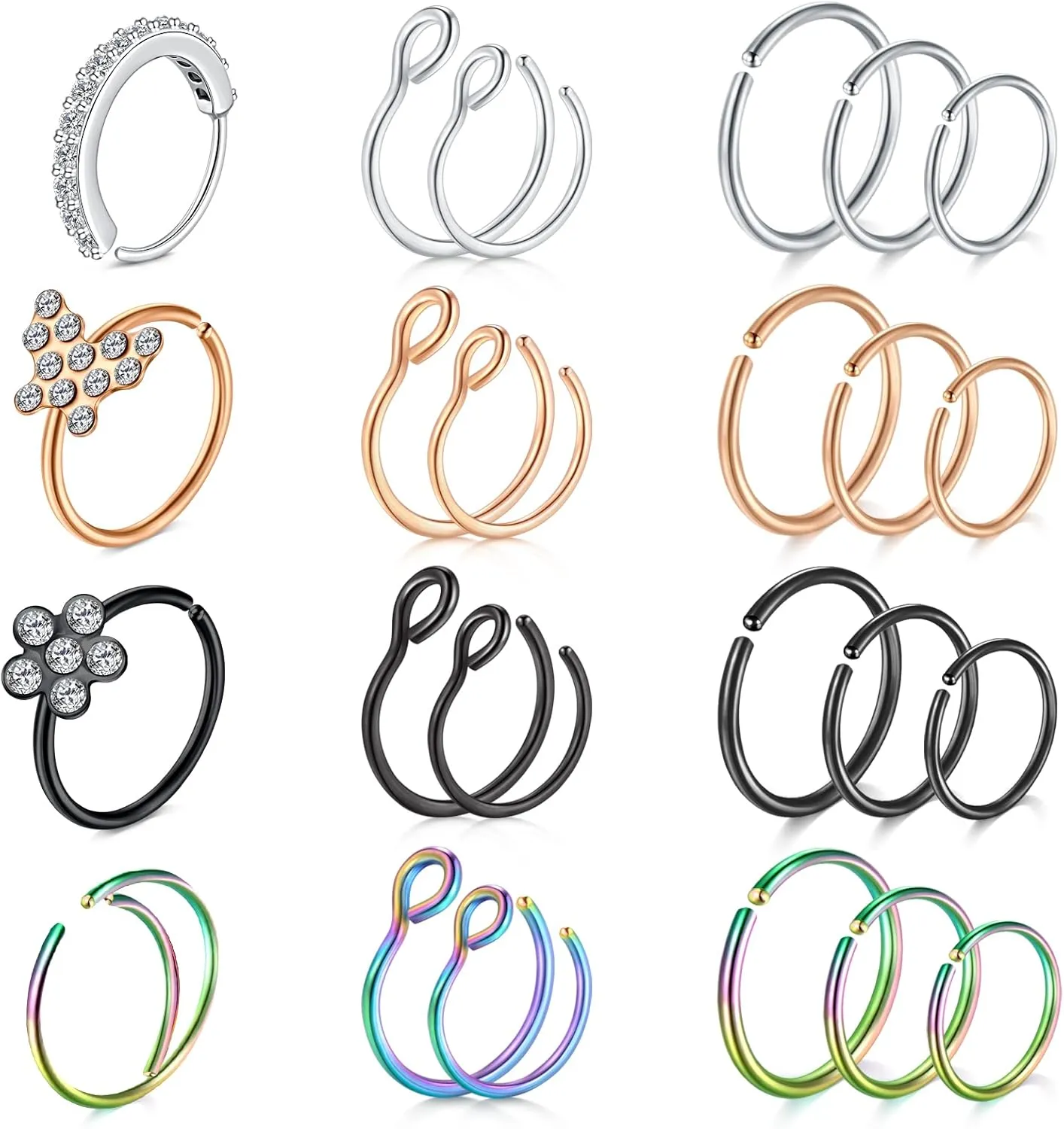 Mayhoop 20G Nose Rings Hoop Nose Ring Stainless Steel 6mm 8mm 10mm 12mm Piercing Hoops Jewelry Silver Rose-gold Black Rainbow For Women Men