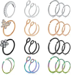 Mayhoop 20G Nose Rings Hoop Nose Ring Stainless Steel 6mm 8mm 10mm 12mm Piercing Hoops Jewelry Silver Rose-gold Black Rainbow For Women Men
