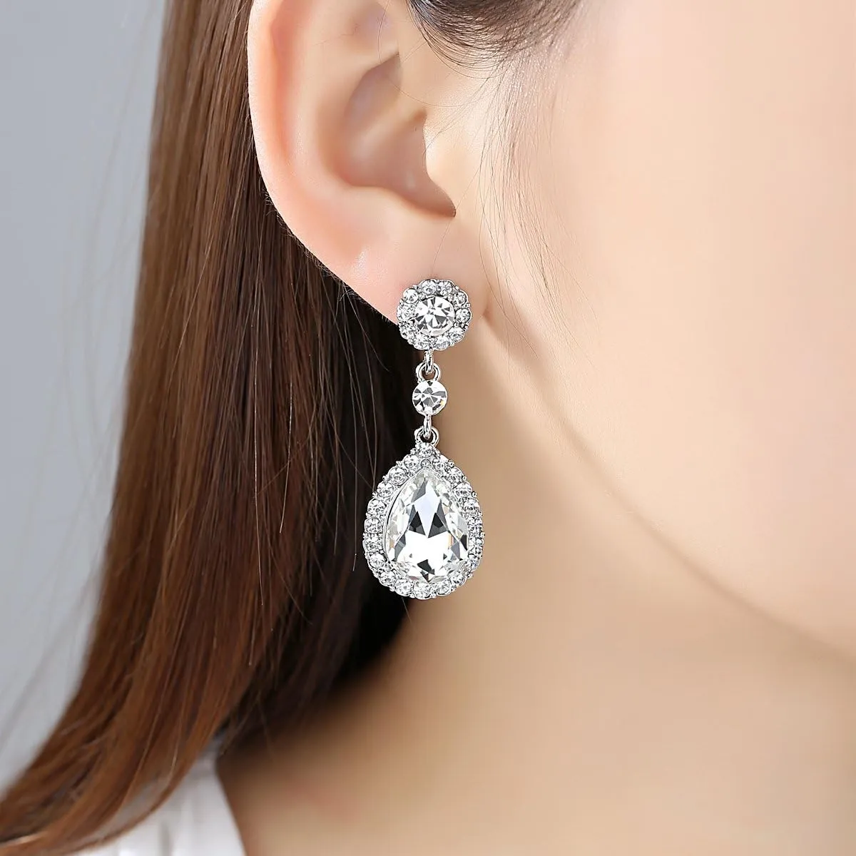 mecresh Flower Teardrop Earring and Bracelets Silver/Gold/Champagne Bridal Jewelry Sets for Women