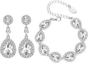 mecresh Flower Teardrop Earring and Bracelets Silver/Gold/Champagne Bridal Jewelry Sets for Women