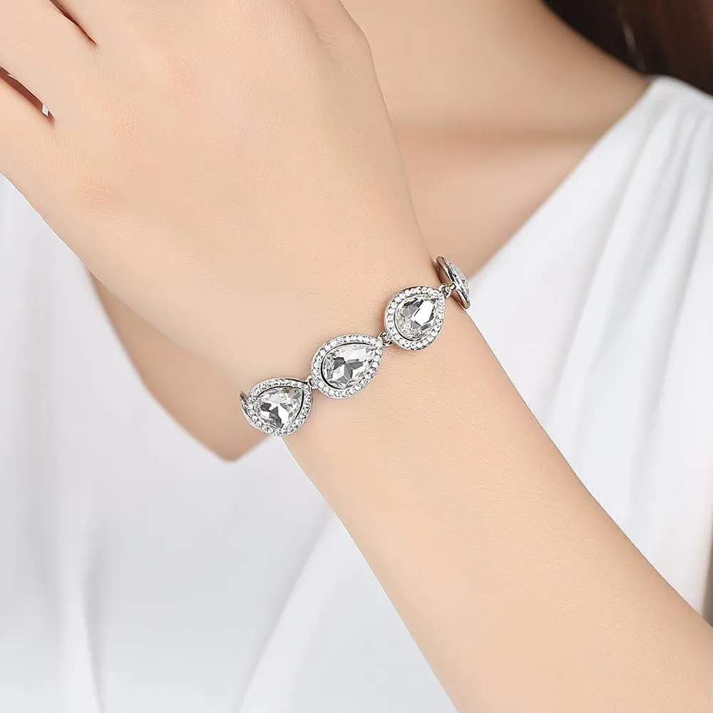 mecresh Flower Teardrop Earring and Bracelets Silver/Gold/Champagne Bridal Jewelry Sets for Women