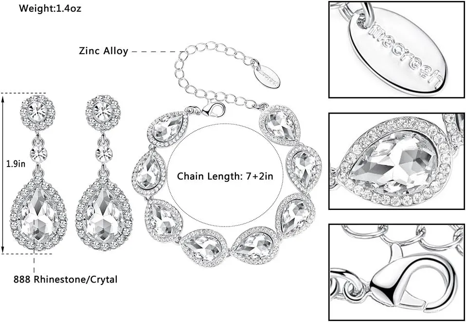 mecresh Flower Teardrop Earring and Bracelets Silver/Gold/Champagne Bridal Jewelry Sets for Women