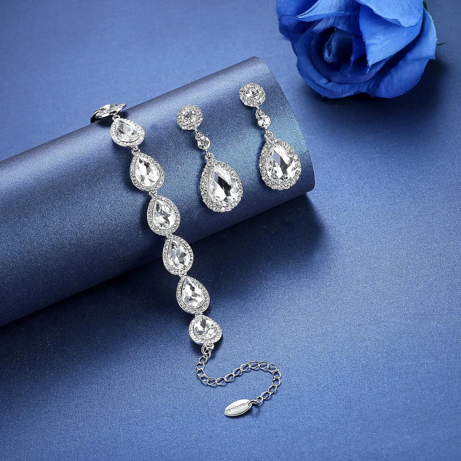 mecresh Flower Teardrop Earring and Bracelets Silver/Gold/Champagne Bridal Jewelry Sets for Women
