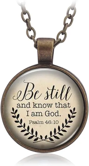 Meiligo Be Still, and Know That I am God Pendant Necklace Religious Inspirational Bible Verse Necklace (Antique Brass)