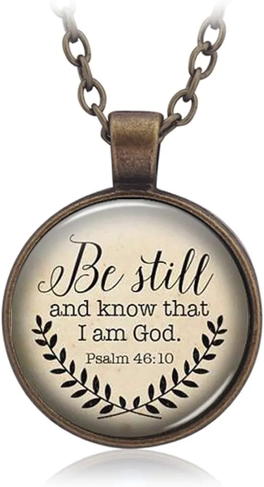 Meiligo Be Still, and Know That I am God Pendant Necklace Religious Inspirational Bible Verse Necklace (Antique Brass)